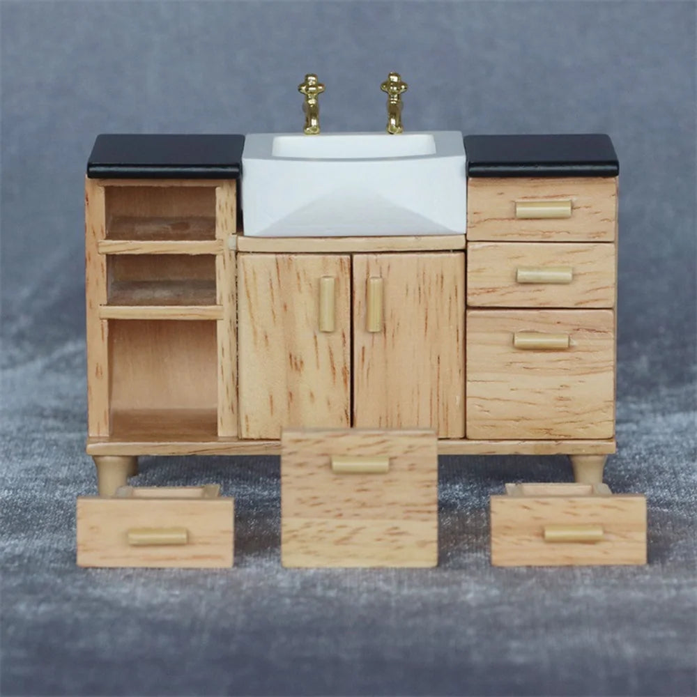 1:12 Wooden Sink Unit Cabinet Dollhouse Miniature Furniture O33718