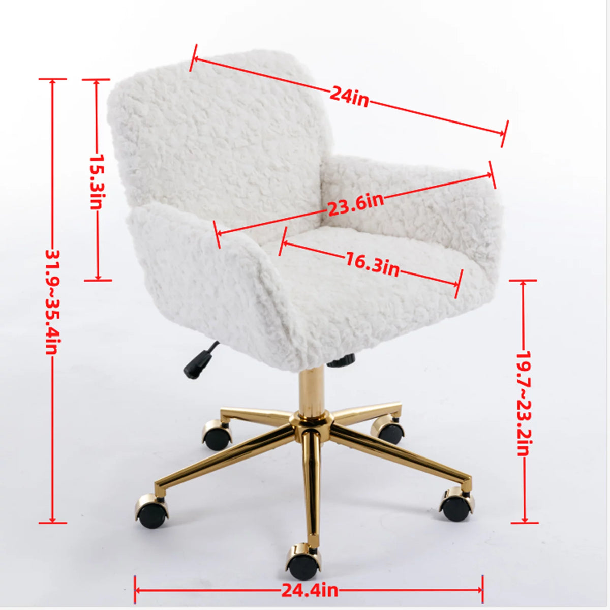 Beige Faux Rabbit Hair Office Chair with Adjustable Swivel G23584