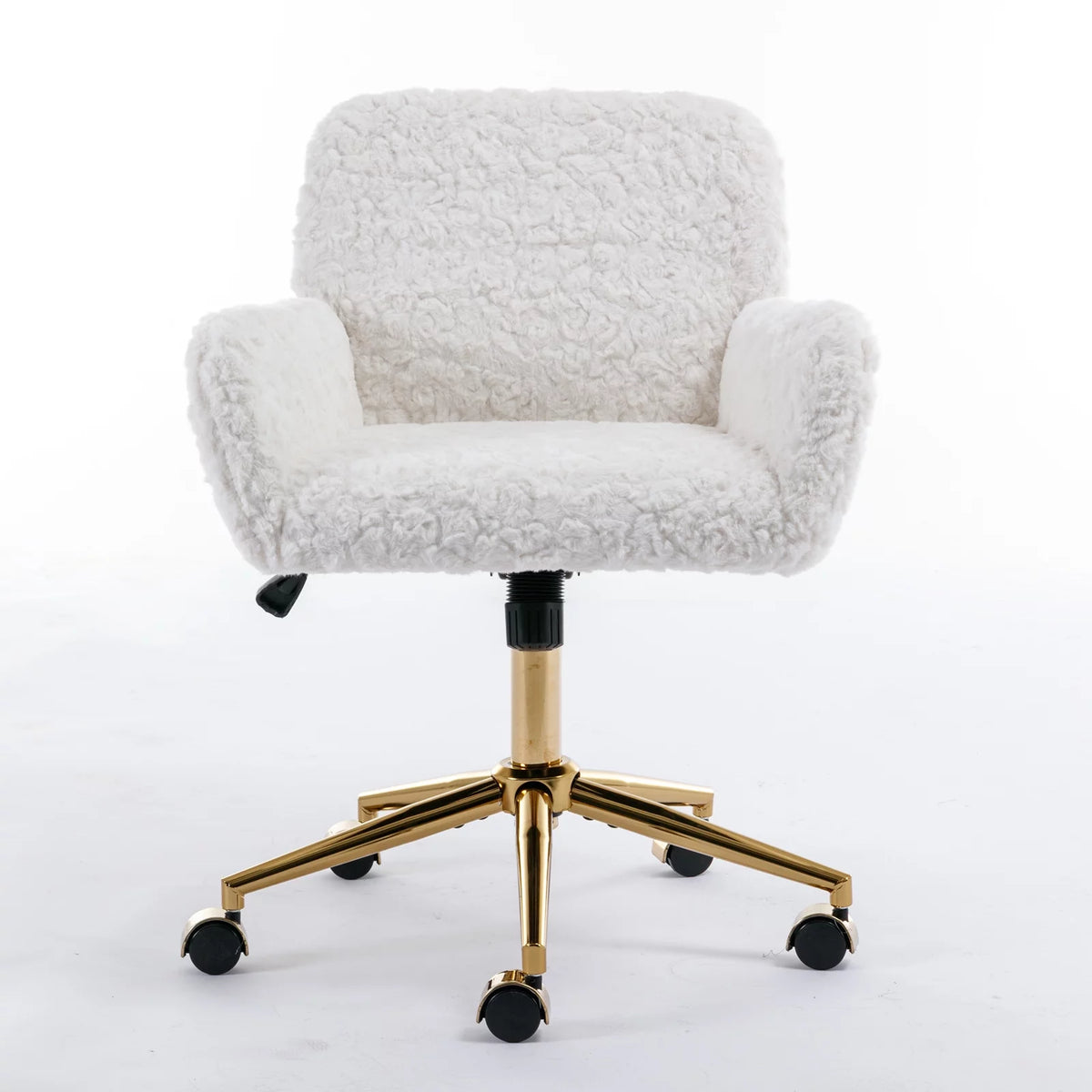 Beige Faux Rabbit Hair Office Chair with Adjustable Swivel G23584