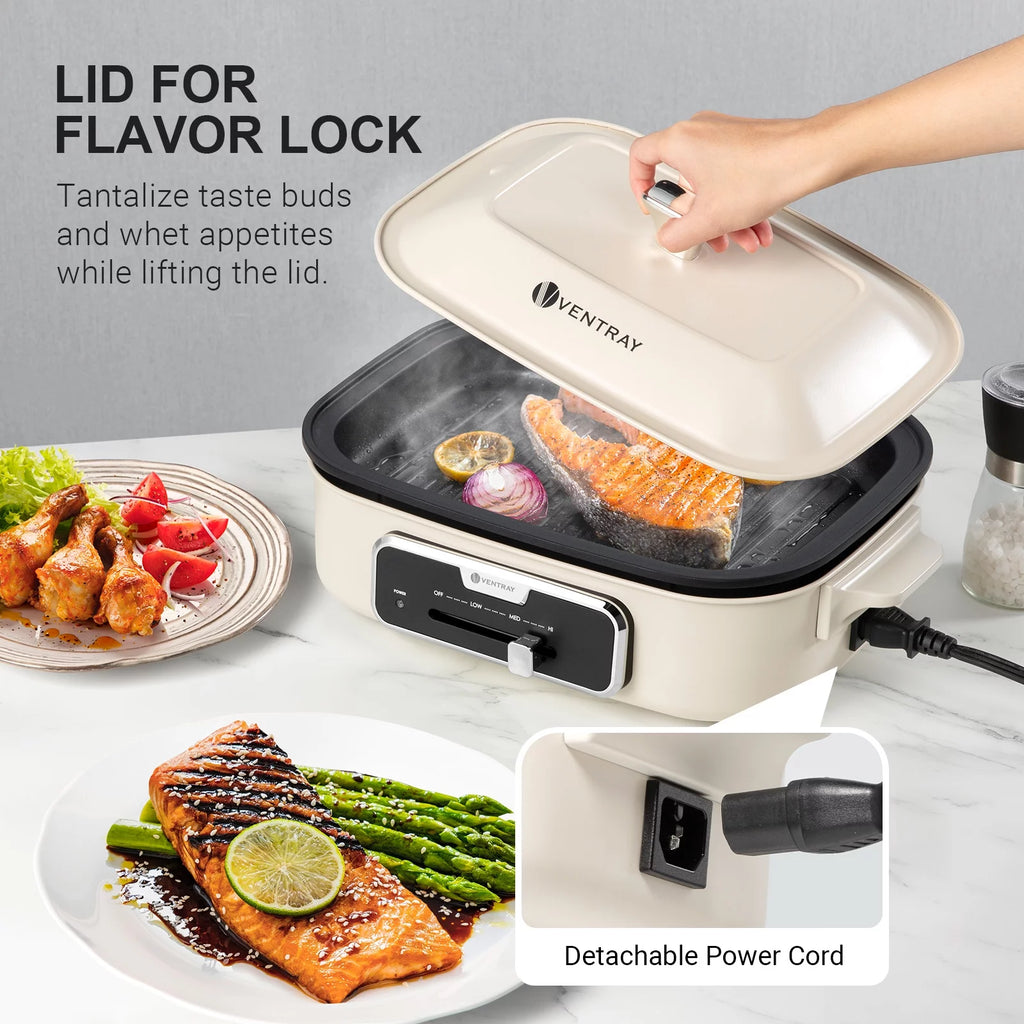 Electric Indoor Grill Portable Korean BBQ Nonstick 1200W White S582