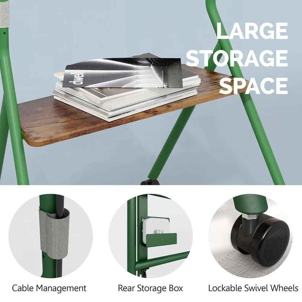 Mobile TV Stand for 55 60 65 75 78 Inch TV with Wooden Storage Shelves O23984