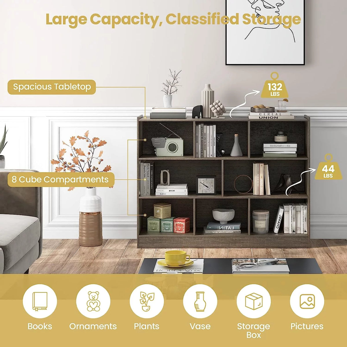 3 Tier 8 Cube Wood Storage Bookcase I85636
