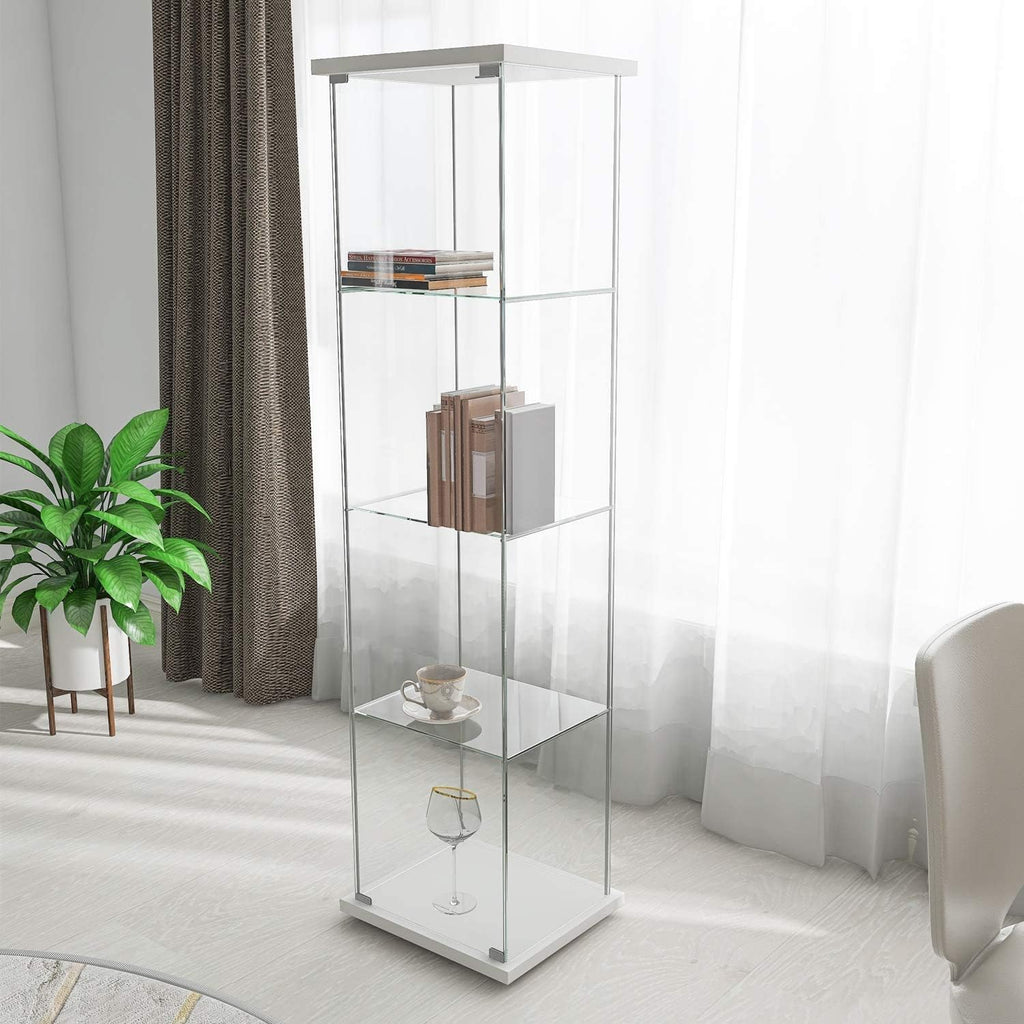Black 4 Layers Glass Display Cabinet with Door P175173