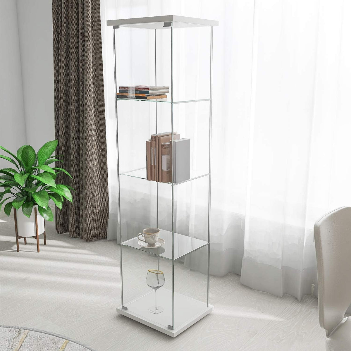 Black 4 Layers Glass Display Cabinet with Door P175173