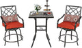 3 Pieces Outdoor Bar Height Bistro Set with Swivel Stools and Table, Black V575