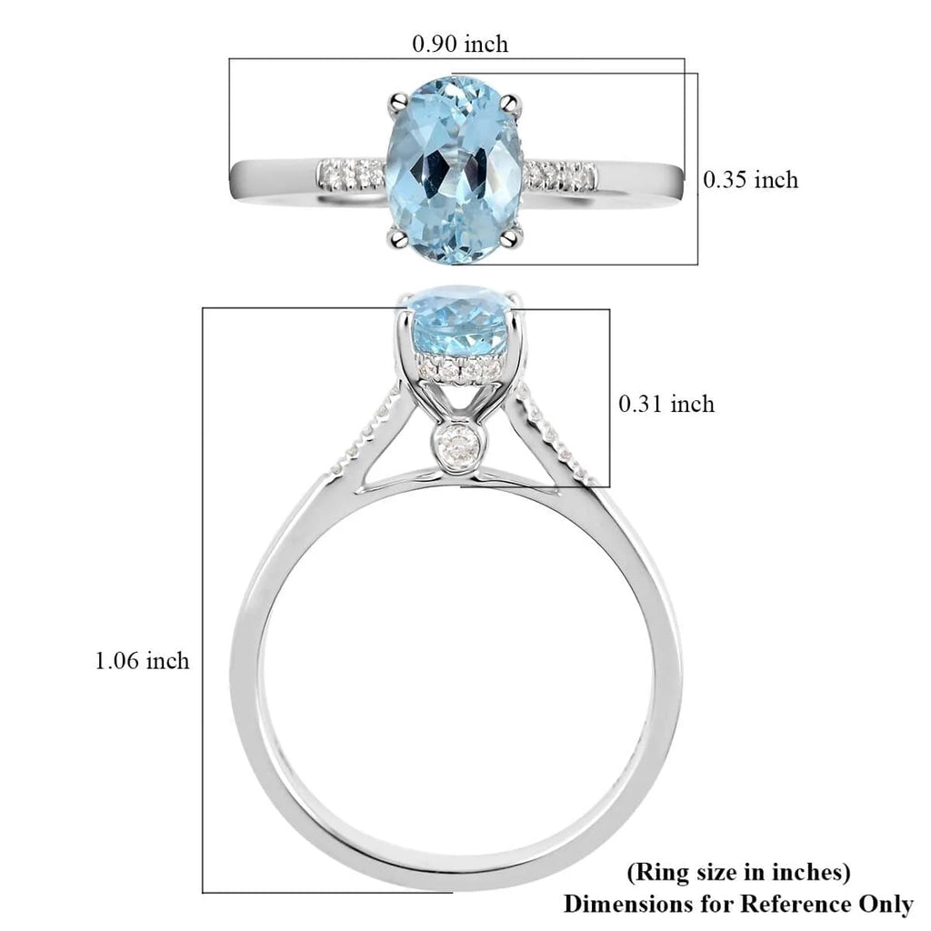 Blue Aquamarine White Diamond Oval 18K White Gold Ring Size 6 Ct 1.13 G-H Color Si1 Clarity F6768