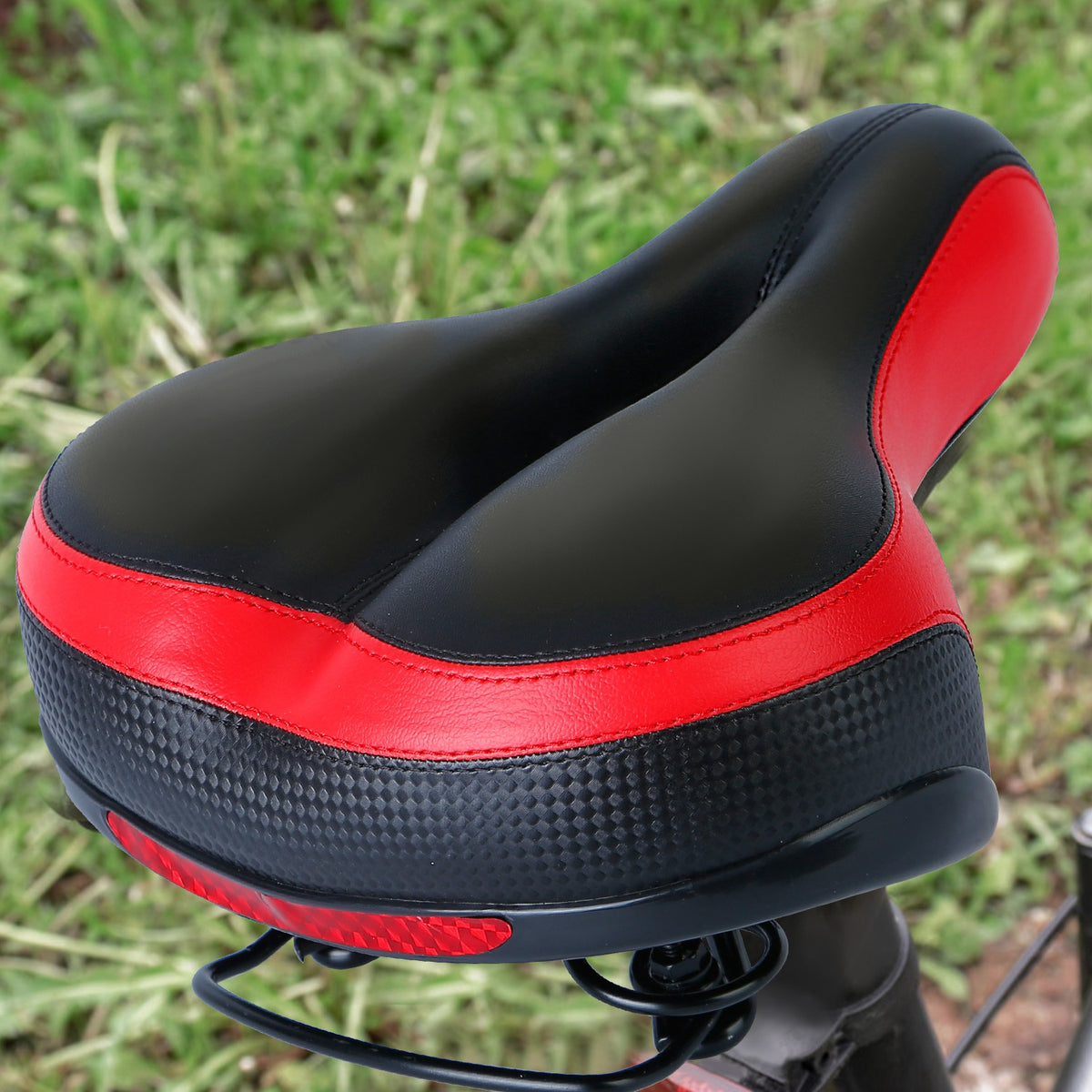 Black Red Bicycle Saddle Replacement with Dual Shock Absorbing Springs X33337