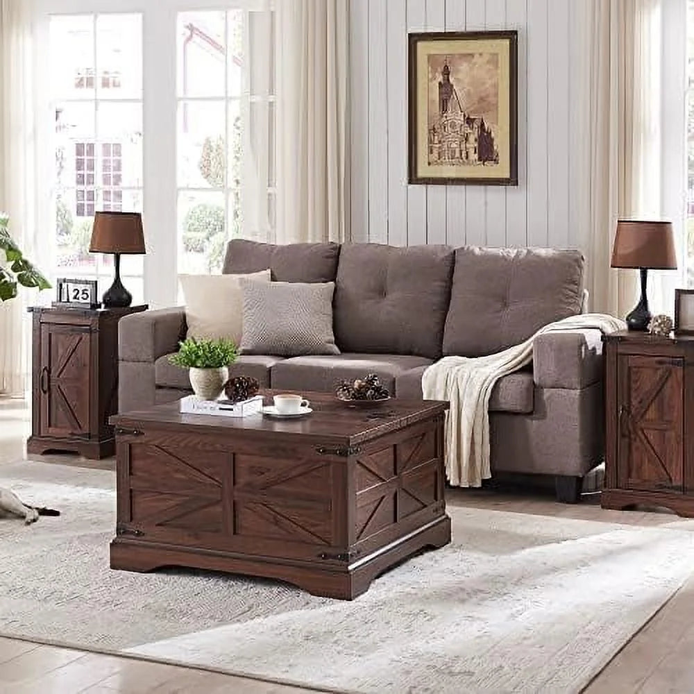 Brown Square Wood Coffee Table with Hidden Compartment R6197