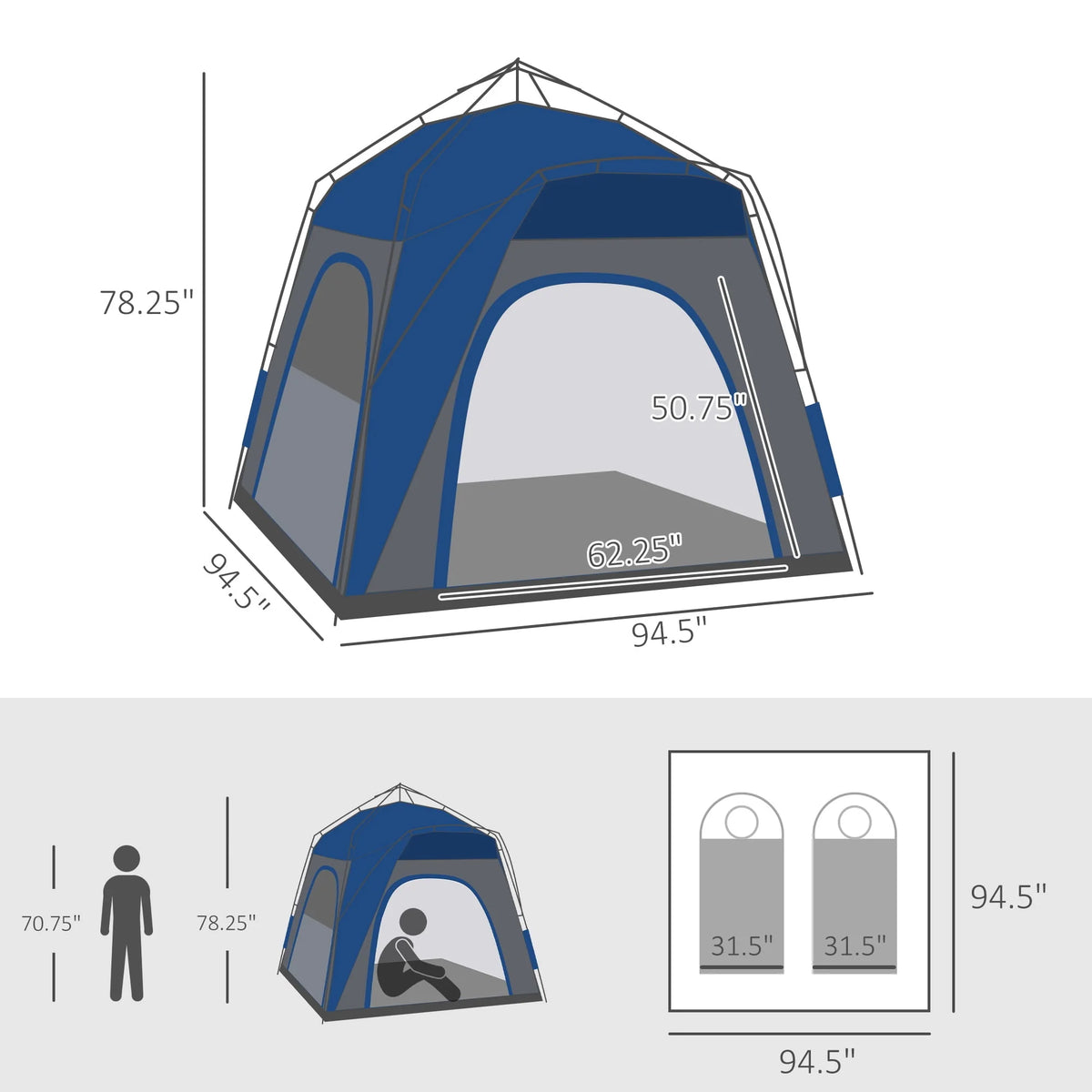 4 Person Pop Up Tent with Windows and Doors L879721