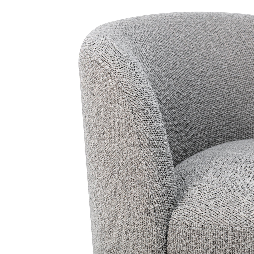 White Boucle Fabric Barrel Accent Chair O1912