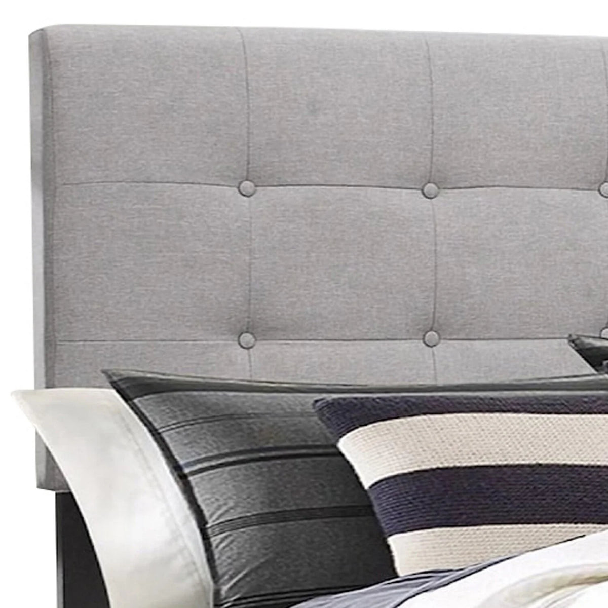 King Size Light Gray Button Tufted Upholstery Wood Bed M890