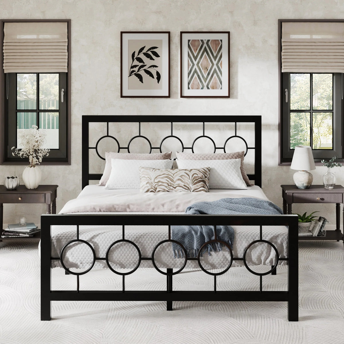 Black Queen Size Metal Platform Bed Frame with Headboard & Footboard T277