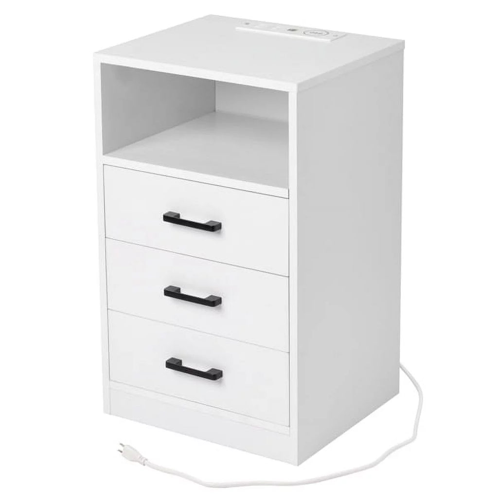 White End Table with Charging Station and 3 Storage Drawers Q325722