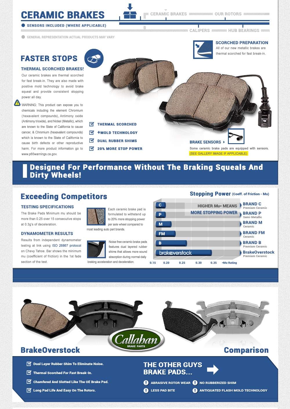 277mm 6 Lug Rotors + Ceramic Brake Pads + Clips N171494