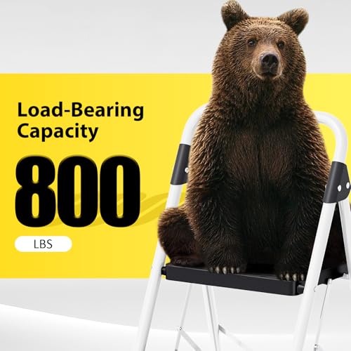 White 3 Step Folding Ladder with Handrail Q3128