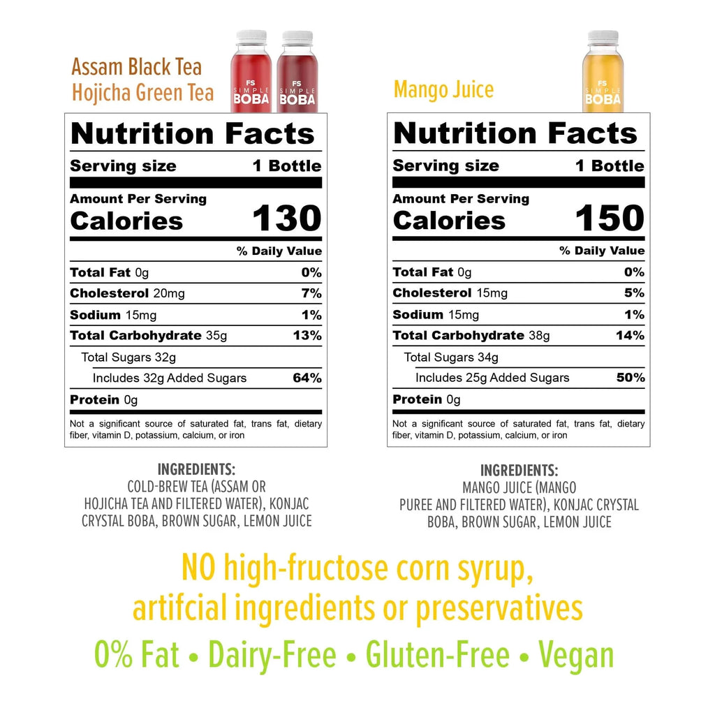 Assam Black, Hojicha Green, Mango Juices with Crystal Boba, 6-Pack of 12oz Bottles X15632