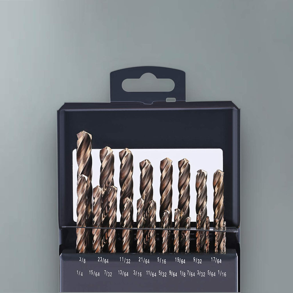 21PCS HSS Cobalt Drill Bits Set 1/16 to 3/8 Three Flute Z1727