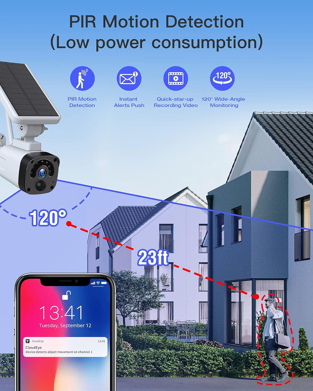 Wireless Solar Powered Security Camera with 1080P Camera and Base Station U965294