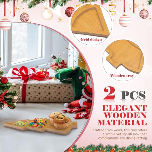 2Pcs Christmas Tree Shaped Wooden Serving Platters P88315