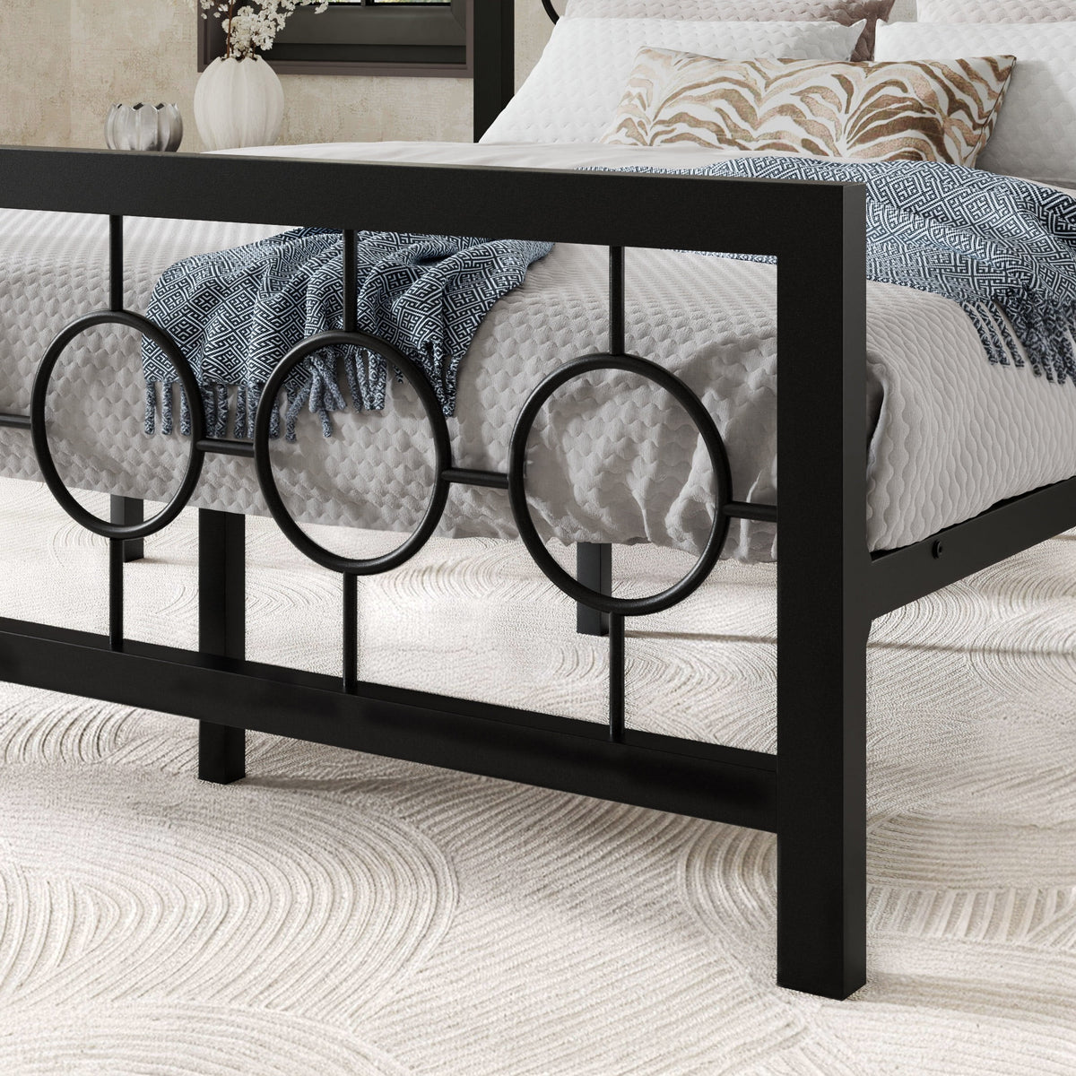 Black Queen Size Metal Platform Bed Frame with Headboard & Footboard T277