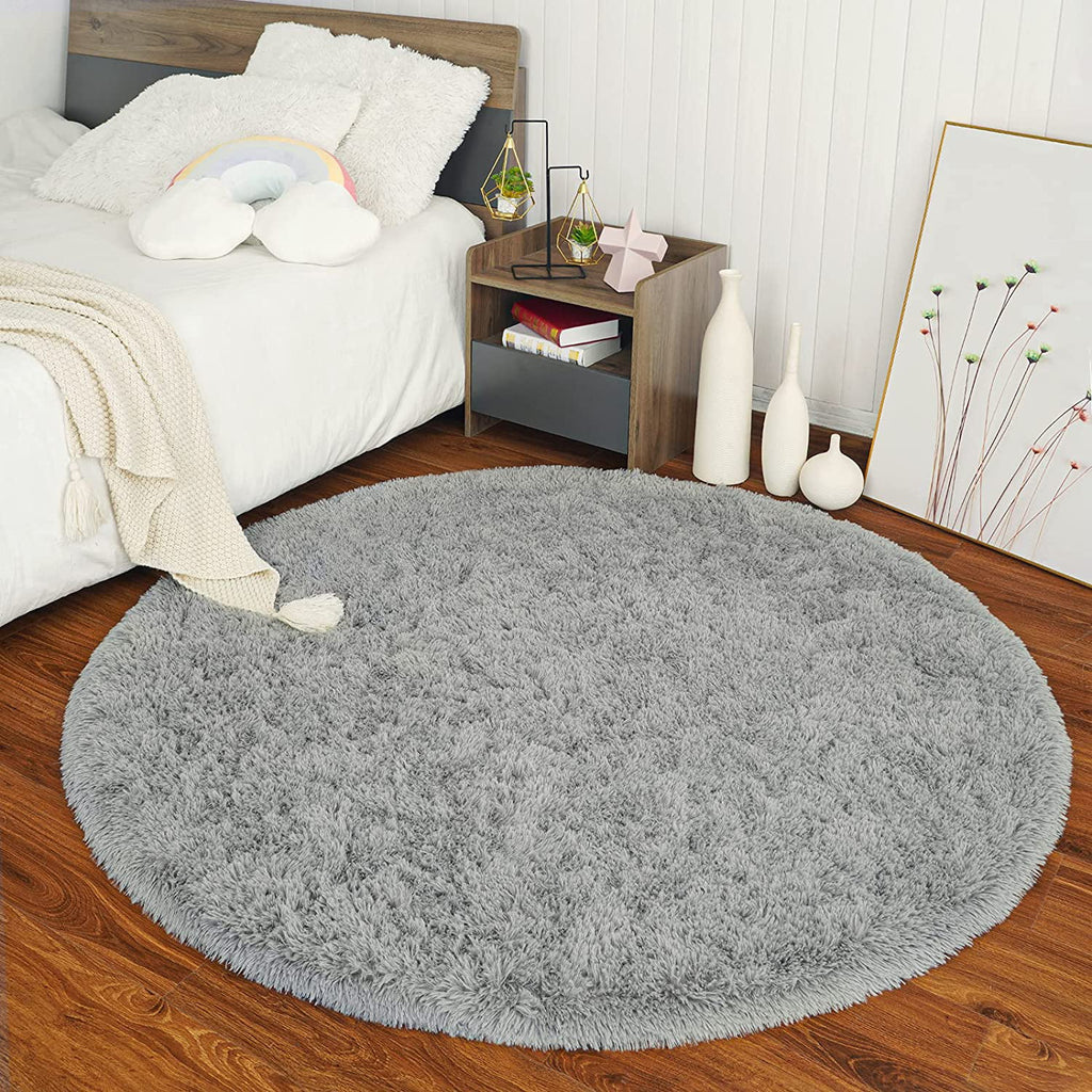 Gray Round Fluffy Shaggy Area Rug 5'x5' K999