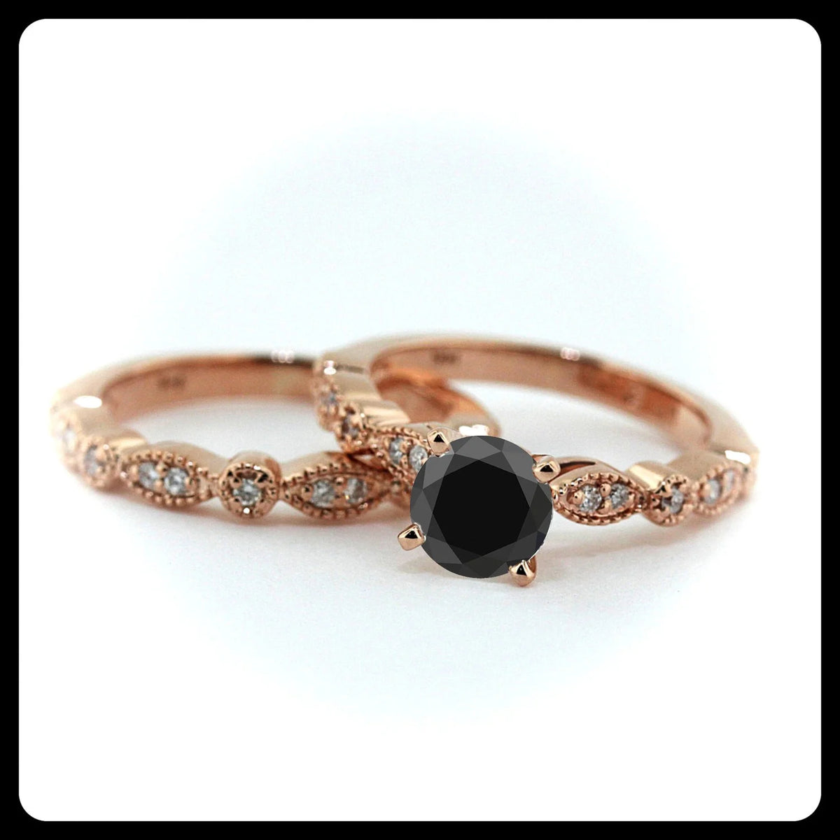 10k Rose Gold Bridal Set with Black Diamond and White Diamond M894