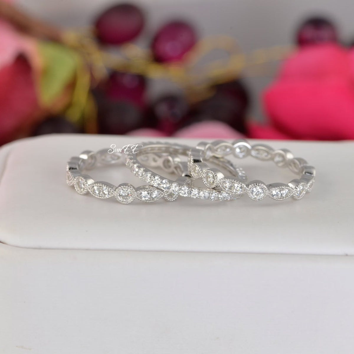 2.06ct Diamond Simulated 925 Sterling Silver Wedding Band Stack Ring O1763
