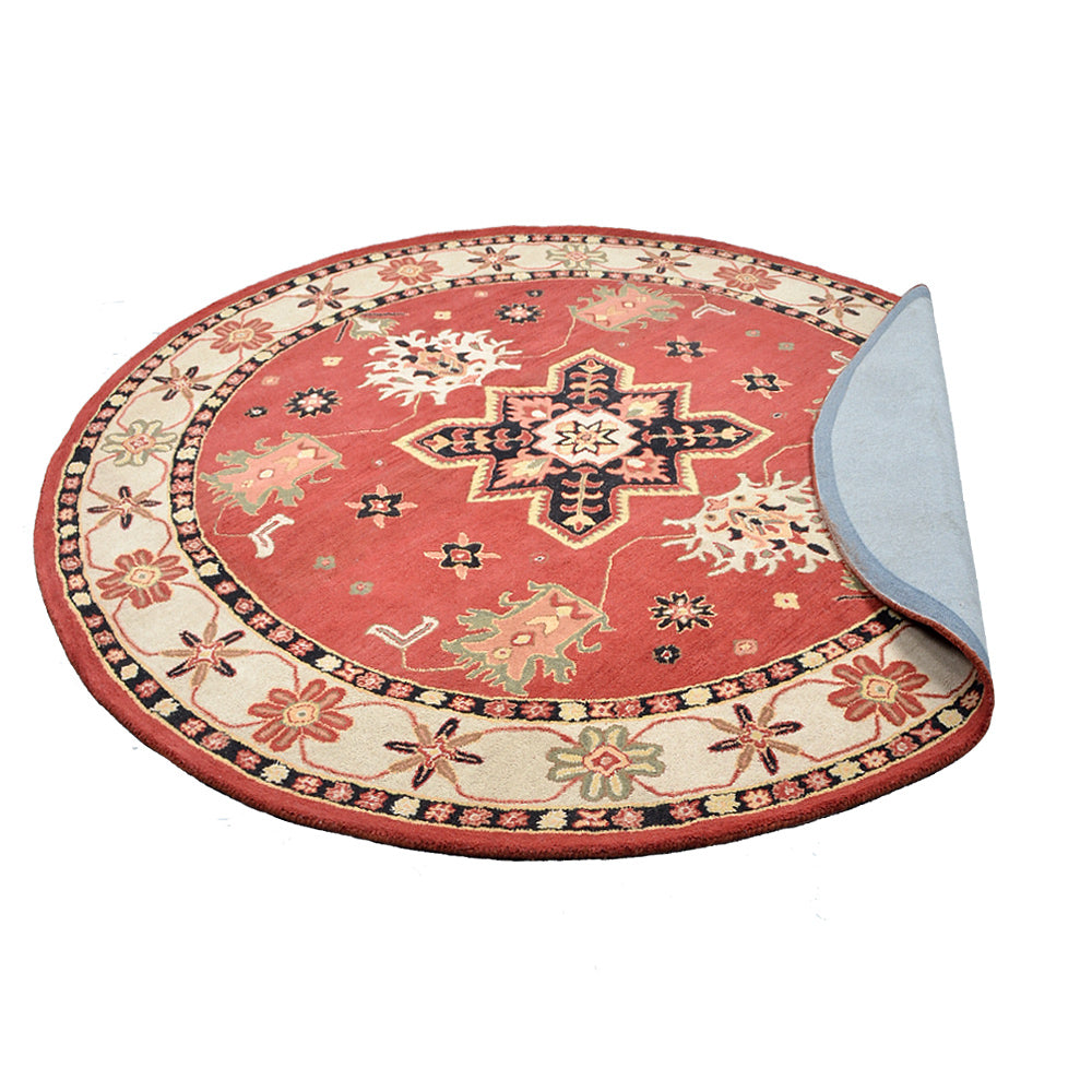 10'x10' Round Red Cream Hand Tufted Wool Area Rug O19679