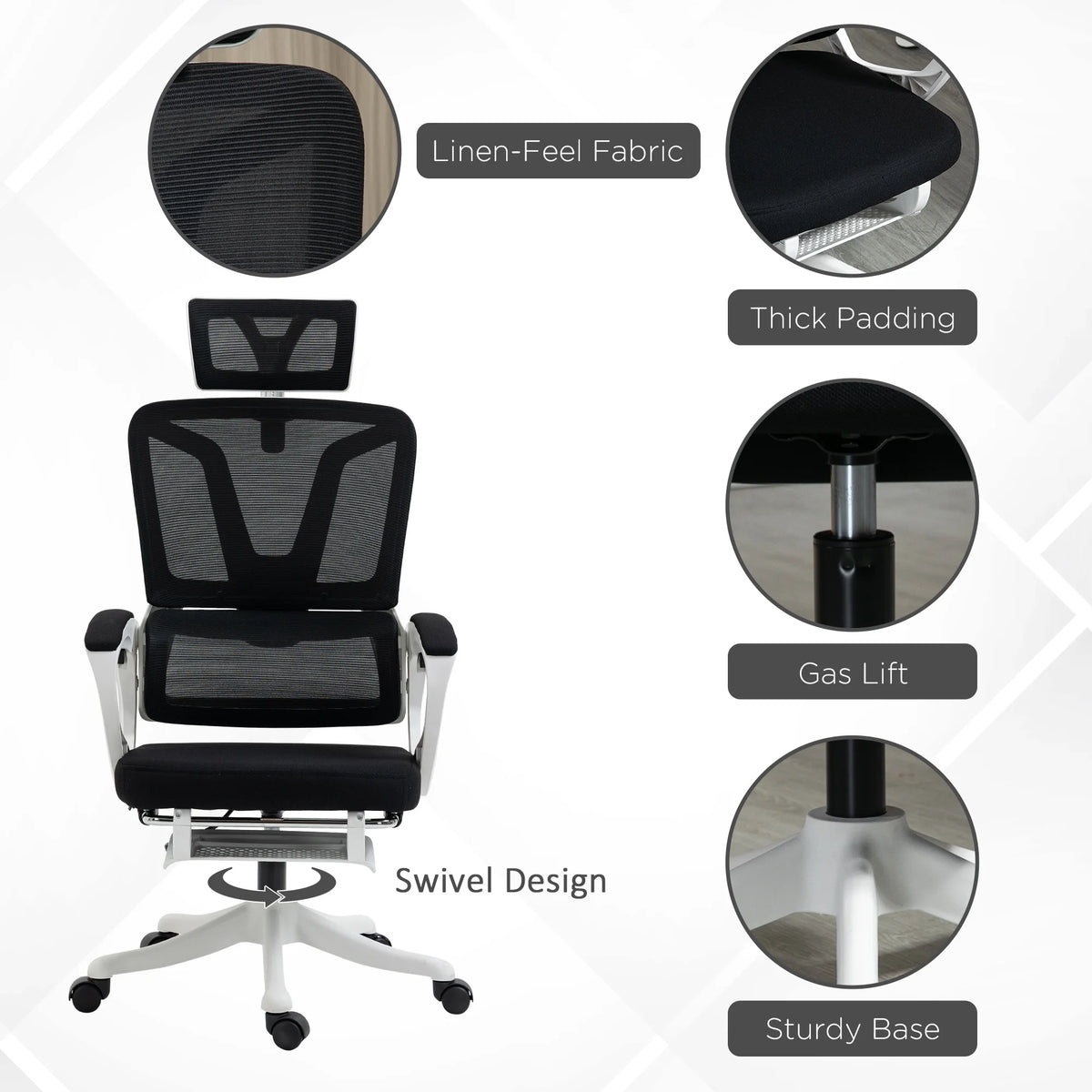 Black Home Office Chair with Adjustable Headrest and Lumbar Support G622