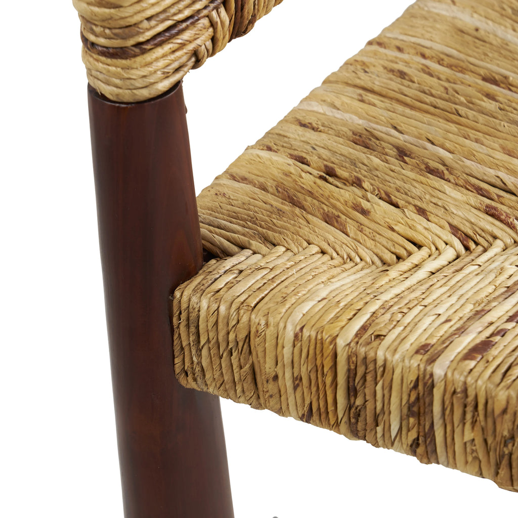 Light Brown Handmade Wood Lounge Chair with Woven Banana Leaf Seat, Set of 2 H99999