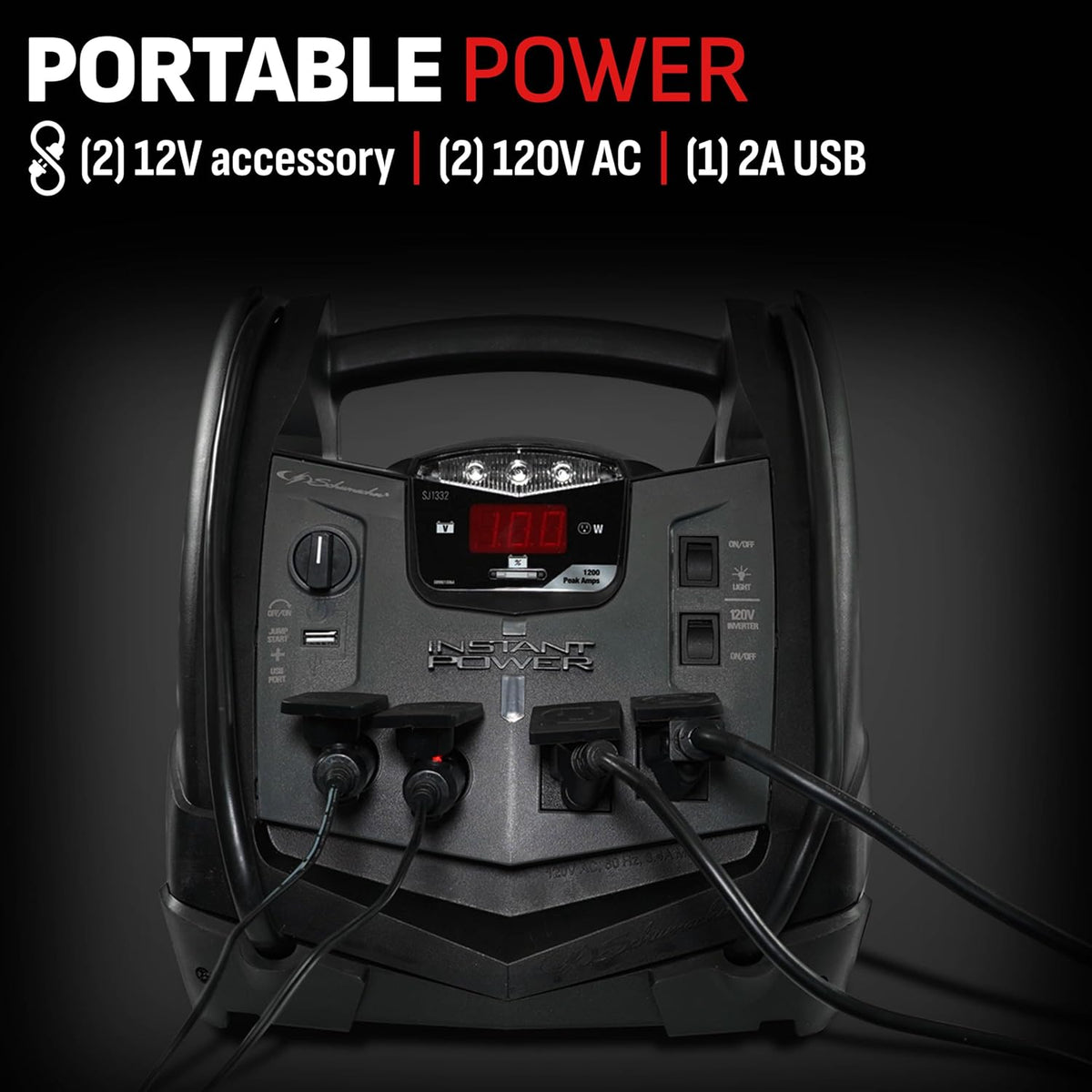 Portable Power Station and Jump Starter with 150-PSI Air Compressor, 200 Continuous/400 Peak Watt Power Inverter, Black Z110