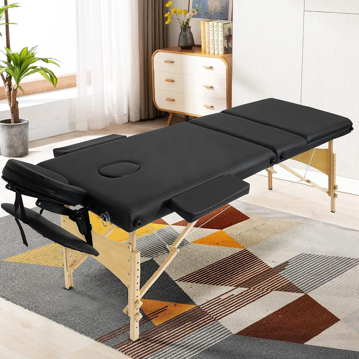 Black 3 Fold Portable Massage Bed with Carrying Case W22204