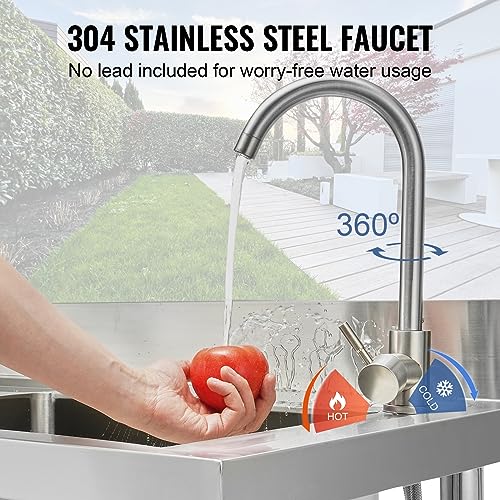 Stainless Steel Utility Sink, 1 Compartment Free Standing Small Sink with Workbench Faucet and Legs, 39.4 x 19.1 x 37.4 in Commercial Single Bowl Sink B852