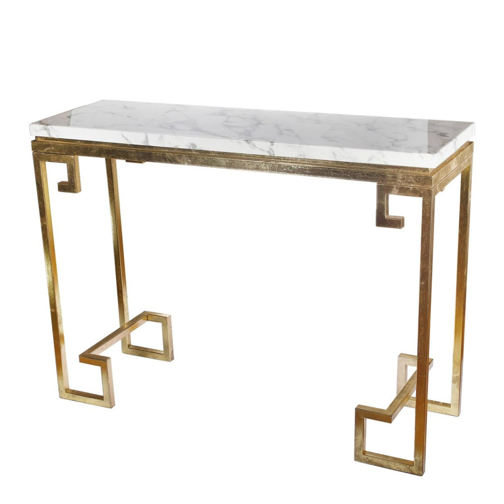 Modern Iron Console with Stone Top Gold White Y922