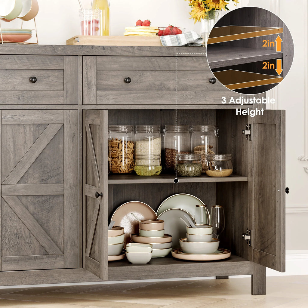 Gray 4-Doors 2-Drawers Wood Buffet Sideboard C4901