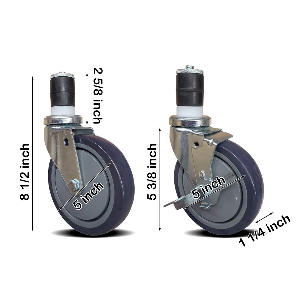 Set of 4 Expanding Stem Casters with and Without Brakes M7799