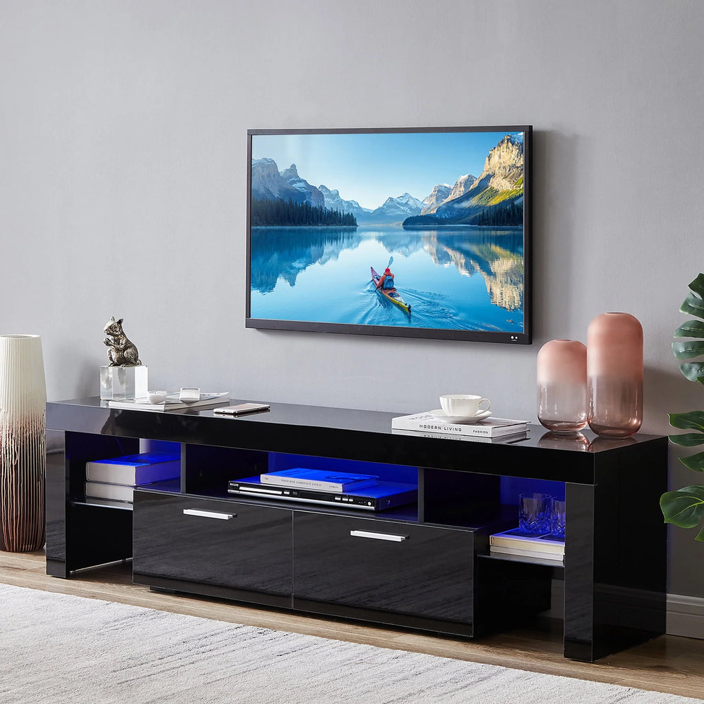 White High Gloss TV Stand with Storage Shelves N7307