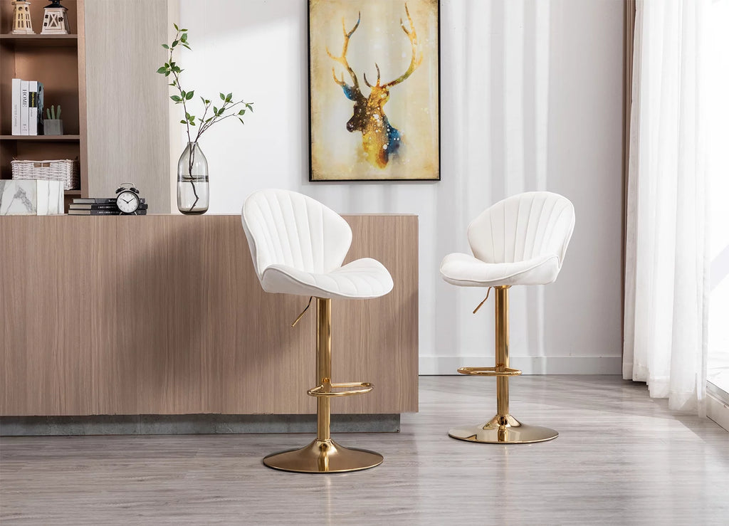 Velvet Upholstered Swivel Bar Stools Set of 2 F832