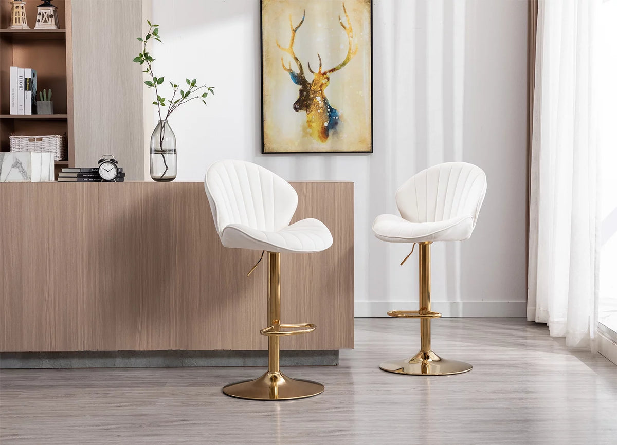 Velvet Upholstered Swivel Bar Stools Set of 2 F832