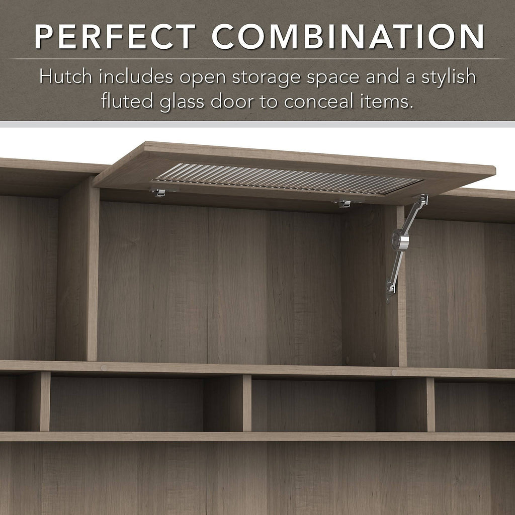 Heather Gray Metal L-Shaped Hutch Desk with 5-Shelf Bookcase E528