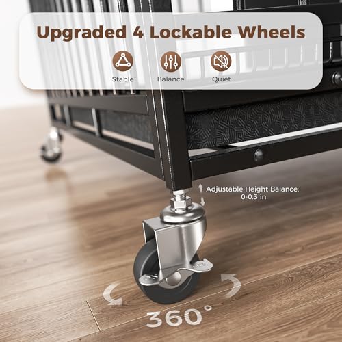 48" 38" Dog Crates with 4 Lockable Wheels, Removable Door and Tray D883