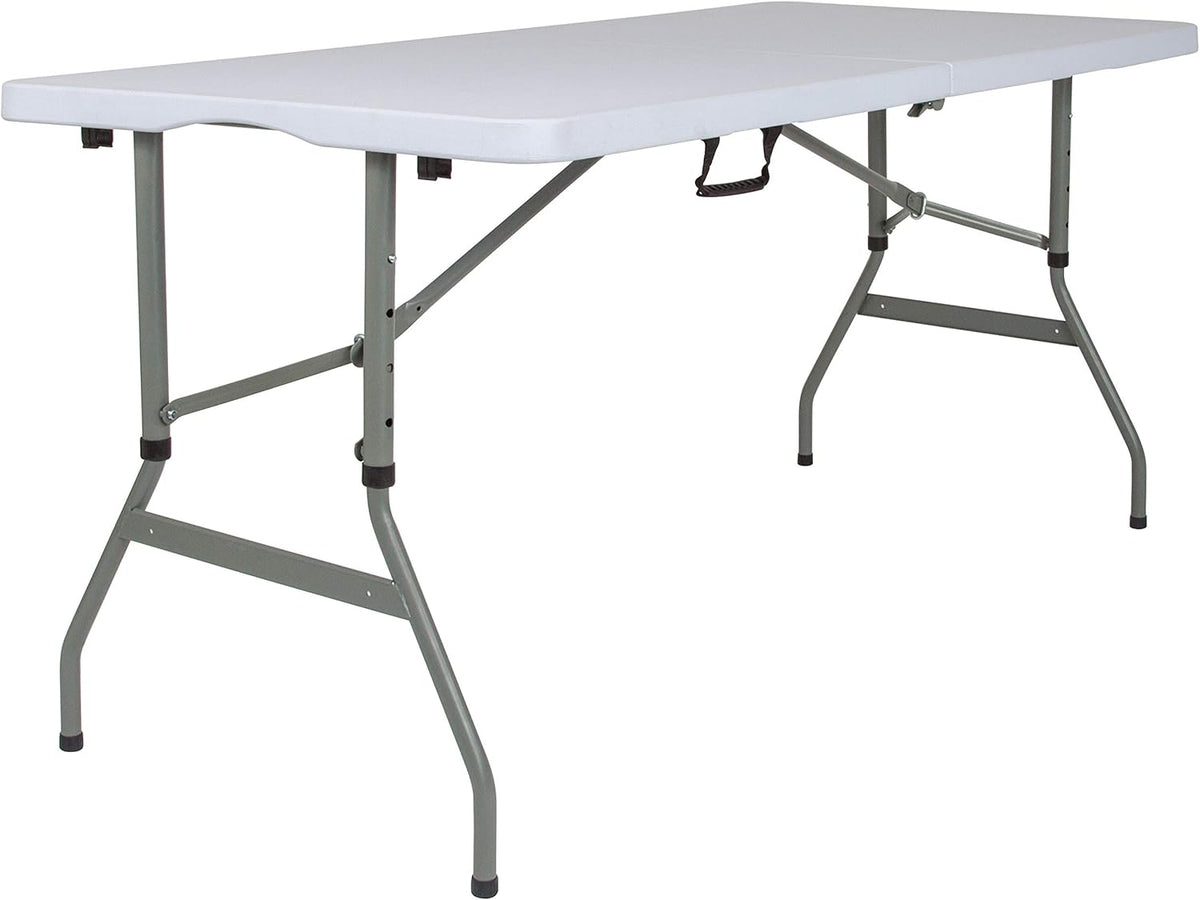 5-Foot Height Adjustable Bi-Fold Granite White Plastic Folding Table with Carrying Handle T99072