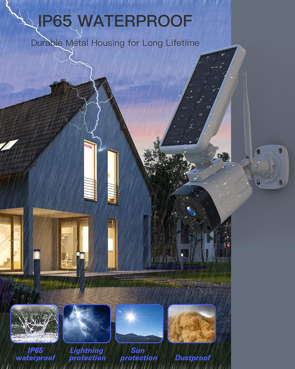 Wireless Solar Powered Security Camera with 1080P Camera and Base Station U965294