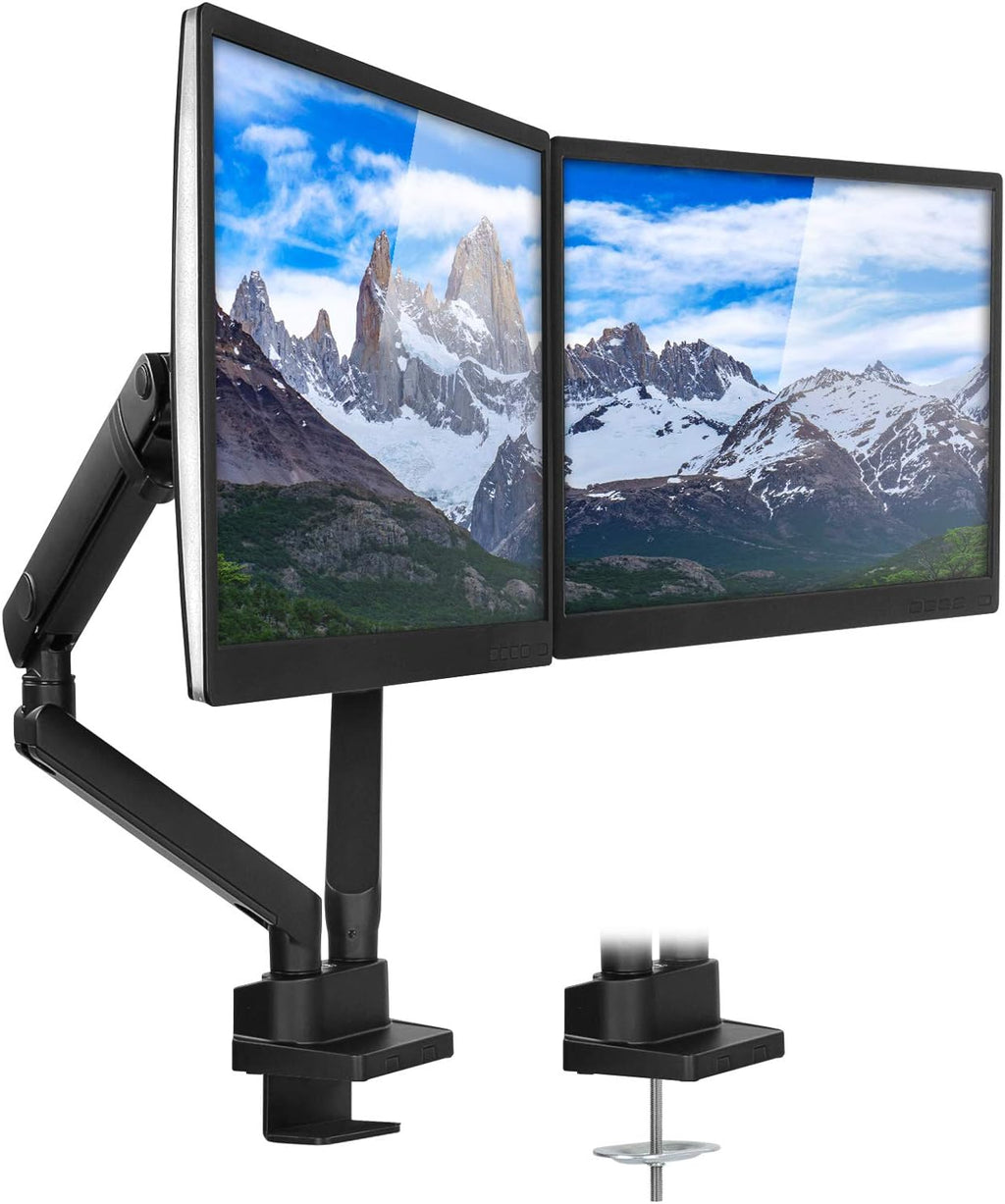 Dual Monitor Arm Mount Desk Stand, Height Adjustable, Fits Two 24 27 29 30 32 Inch VESA 75 100 Screens R617352