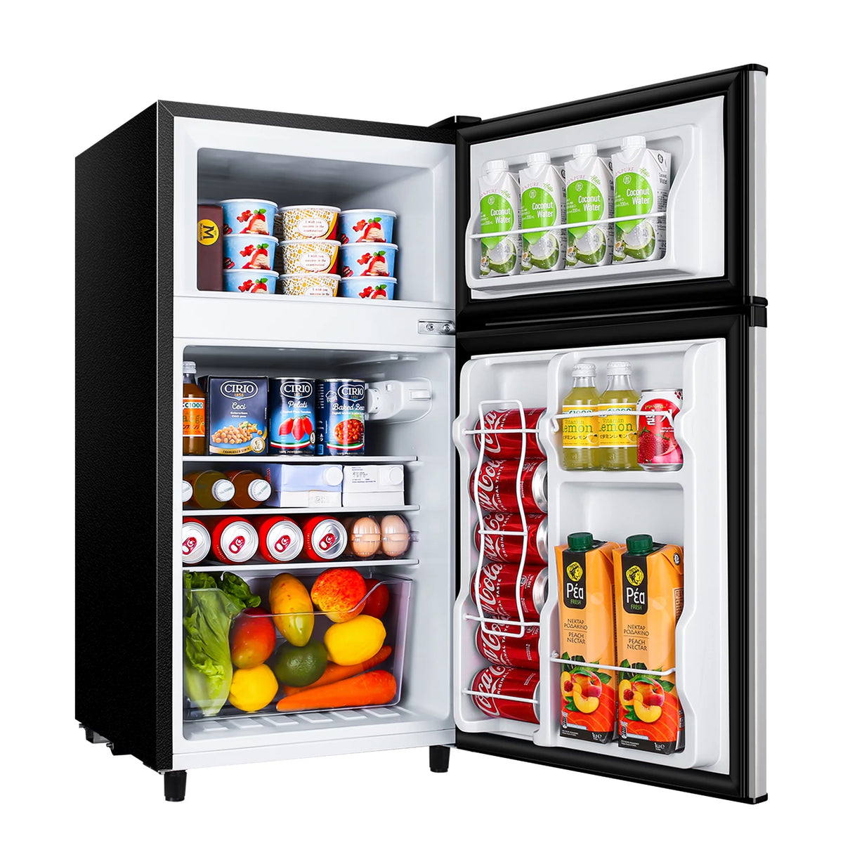 Two Door Mini Fridge with Freezer, 3.5 Cu ft, Black I125