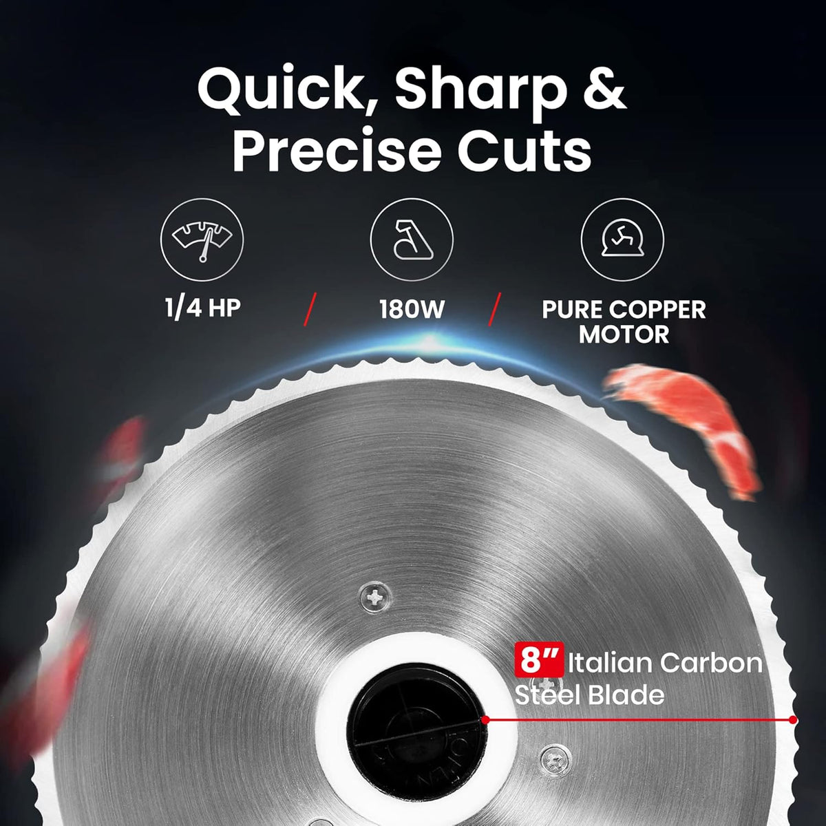 Electric Meat Slicer with 8 Carbon Steel Blade, 0.5mm to 15mm Adjustable Slicing Thickness E10354