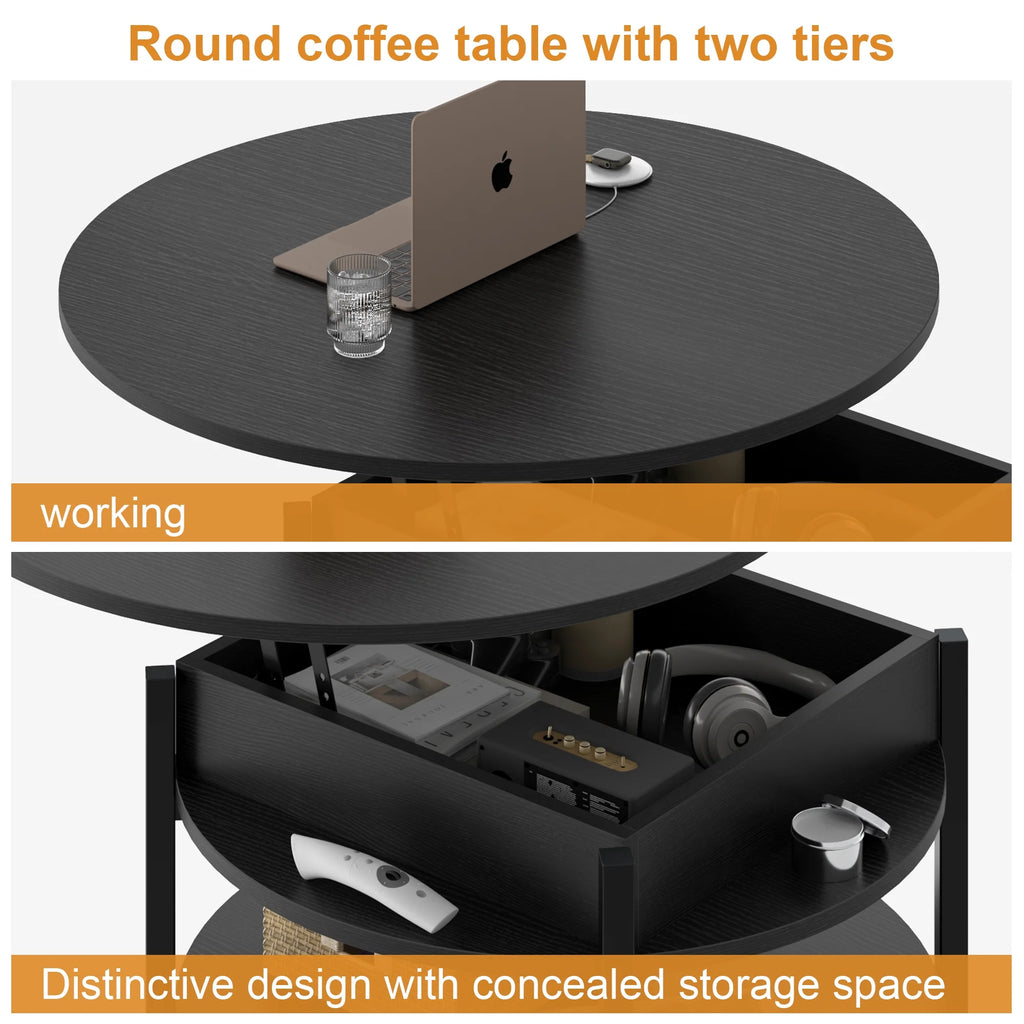 Round Lift Top Coffee Table with Storage H570