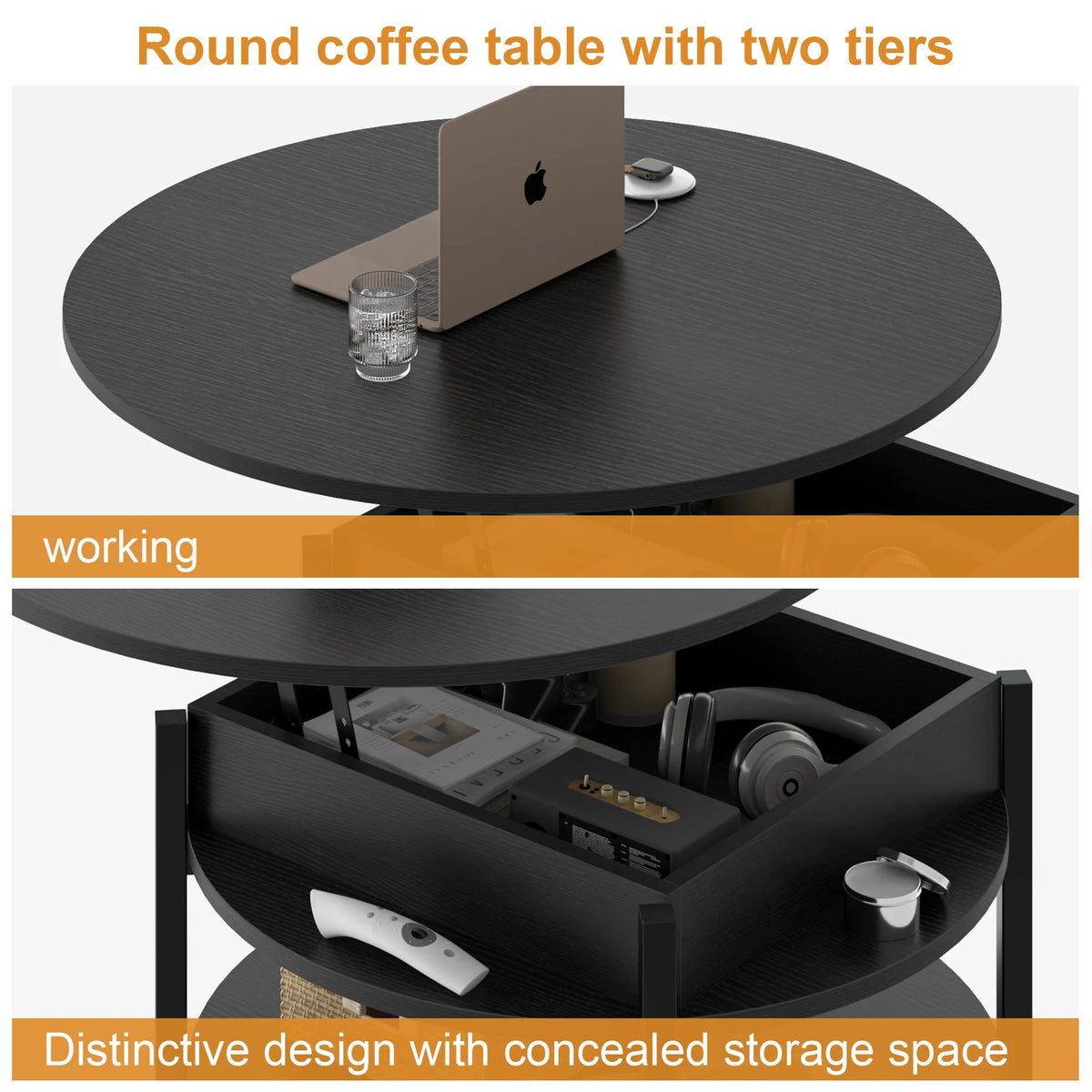Round Lift Top Coffee Table with Storage H570