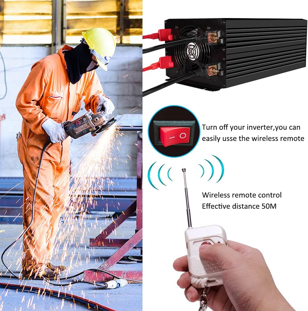 1500 Watt Pure Sine Wave Power Inverter 12V DC to 110V AC 60HZ with 4 AC Outlets and 1 USB Output I241
