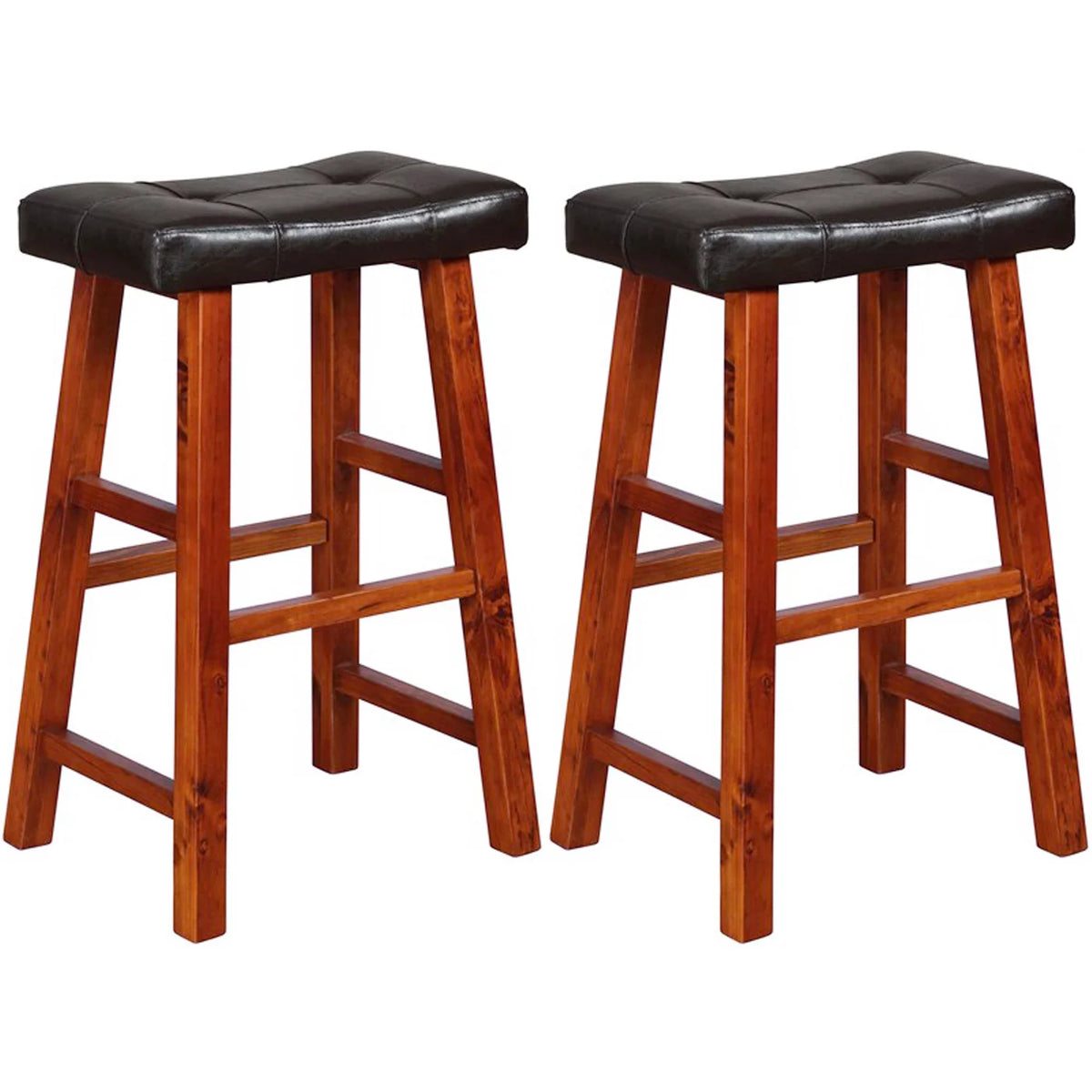 Padded Faux Leather Saddle Seat Barstools, 29 Inches, Set of 2 W73442